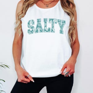 SALTY Tank Top, Bademode, Tropisch Print Shirt, Sommer Tank, Comfort Farben Tank Top, süße Urlaubskleidung, Passende Strand Tank Tops