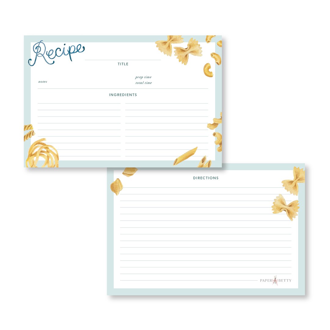 Pasta Recipe Cards | Set of 8 Kitchen Recipe Cards | Thoughtful Gift ...