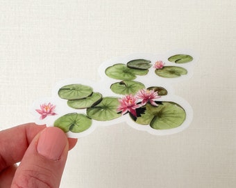 Genomskinliga vinylklistermärken med näckrosblad | Botaniska klistermärken för anteckningsbok | Klistermärken med vattenträdgårdsdesign | Klistermärken med naturälskare för vän