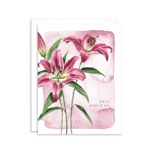 d'encouragement de lys aquarelle | Carte florale pour amis | de voeux d'amitié | Carte Je suis si fier de vous | Carte édifiante