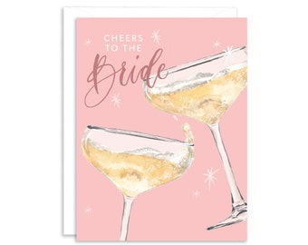 Cheers To The Bride Champagne Sparkles Greeting Card | Pink Bachelorette Party Card | Champagne Bridal Shower Card | Pink Bridal Shower Card