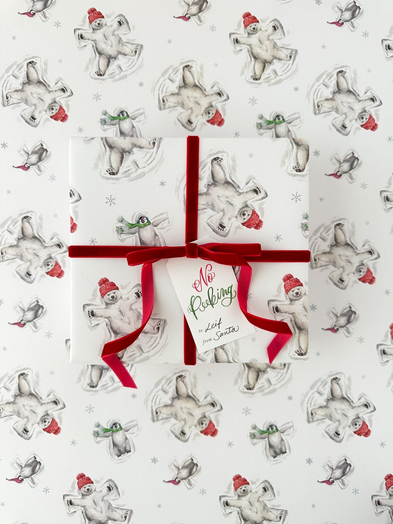 Snow Angels Wrapping Paper Sheets Holiday Gift Wrap Festive White Wrapping Paper Christmas Gift Wrap Unique Wrapping Paper image 3