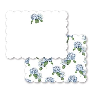 Ensemble de 8 cartes et enveloppes de papeterie festonnés bleus hortensias | Ensemble de cartes de remerciement pour la fête nuptiale | Lot de cartes de remerciement pour baby shower
