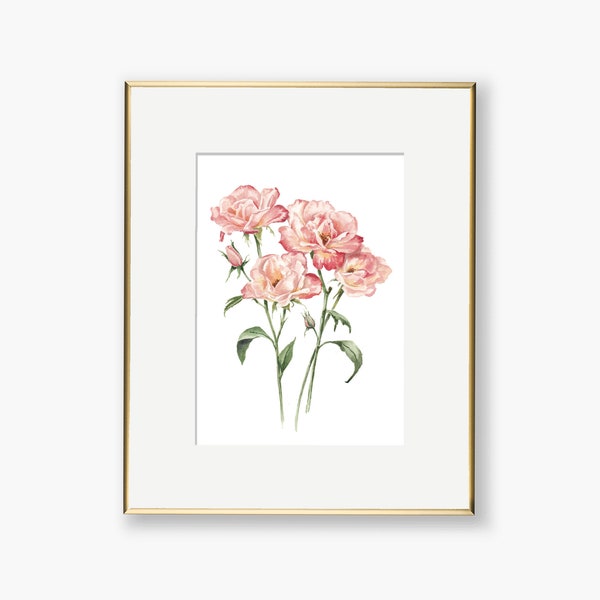 Watercolor Spray Roses Print | Blush Pink Roses Art Print | Watercolor Floral Artwork | Botanical Art Print | Nursery or Bedroom Decor