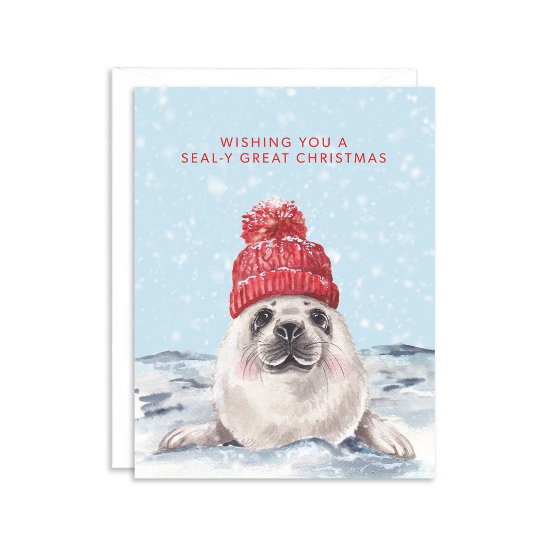 Wishing You A Sealy Great Christmas Holiday Greeting Card Cute