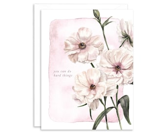 Tarjeta de aliento Ranunculus de acuarela / Tarjeta edificante para amigos / Tarjeta de felicitación de amistad / Puedes hacer cosas difíciles