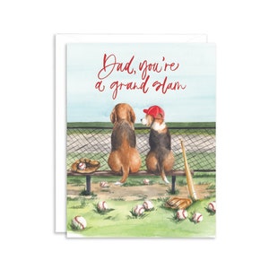 Grand Slam Dad Vatertag Baseball Grußkarte | Beagle Hund Vatertagskarte | Stiefvater-Vater-Tages-Karte | Karte von Hund