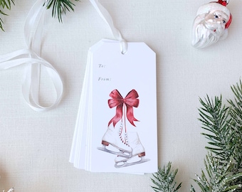 Vintage Ice Skates Gift Tags | Set of 10 Gift Tags | Christmas Gift Tags | Holiday Gift Tags | Watercolor Gift Tag