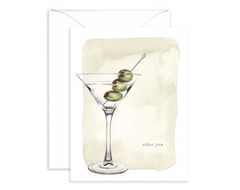 Olive You Martini Valentines Card | Funny Valentine Greeting Card for Cocktail Drink Lover | Paper Betty