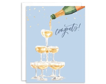 Champagne Tower Congrats Greeting Card | Engagement Celebration Card | Bridal Shower Card | Wedding Shower Card | Wedding Card