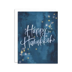 Carte de vœux de vacances bleue Happy Hanukkah Sparkle | Carte festive de Hanoukka | Carte de vacances juive |