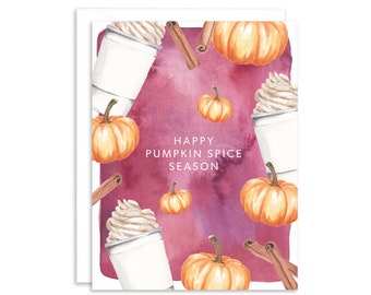 Happy Pumpkin Spice Season Fall Greeting Card | Fall Vibes Watercolor Card | Fall Card For Bestie | Pumpkin Spice Latte Card