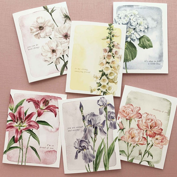 Watercolor Floral Encouragement Cards | Variety Pack of Cards for Friends | Everyday Greeting Card Box Set | Social Stationery