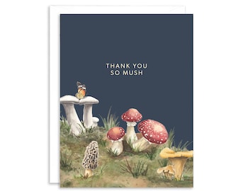 Thank You So Much Mushroom Greeting Card | Thank You Pun Card | Gratitude Card For Friend | Watercolor Greeting Card |