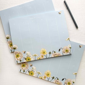 Poppy Calendar Notepad Floral Notepad Desktop Accessories To-Do List Gift for the Organized Girl Calendar List image 1