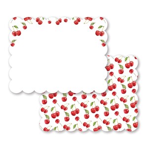 Juego de papelería festoneada de cerezas con 8 tarjetas y sobres / Idea de regalo de papelería impresa para ella / Divertido juego de tarjetas en blanco de cereza