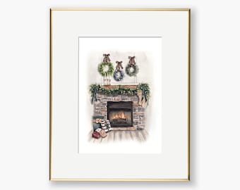 No Christmas Like a Home Christmas | Fireplace Art Print | Home Decor | Holiday Scene Watercolor Art Print | Fine Art Watercolor Paper Betty
