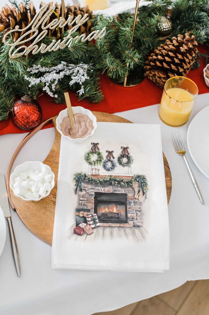 Watercolor Fireplace Holiday Tea Towel Paper Betty Tea Towel Christmas Gift Tea Towel Christmas Gifts for Mom and Mother-in-law