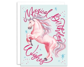Tarjeta de felicitación de deseos de cumpleaños mágicos de unicornio / Tarjeta de amante de unicornio / Tarjeta de cumpleaños de unicornio femenino / Tarjeta de cumpleaños mágica