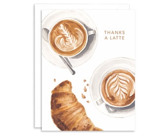 Thanks A Latte Coffee Greeting Card | Coffee Gratitude Card | Coffee Lover Card | Appreciation Card For Friend | Caffeine Lover Card