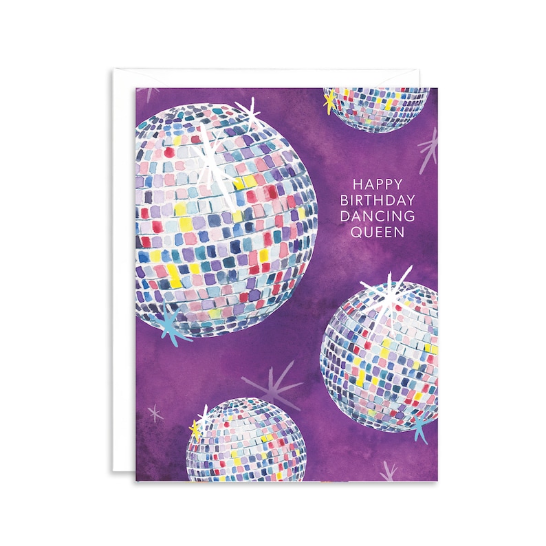 Disco Ball Dancing Queen Happy Birthday Greeting Card Party Girl Fun