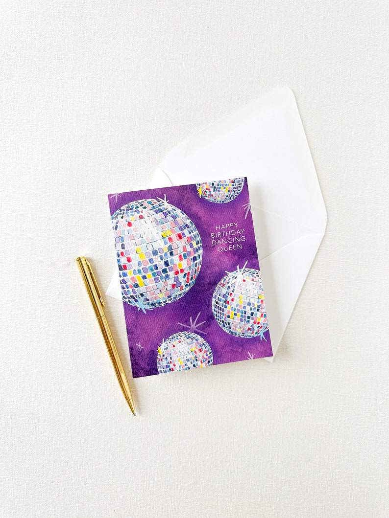 Disco Ball Dancing Queen Happy Birthday Greeting Card Etsy