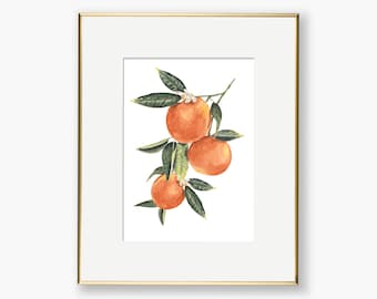 Watercolor Oranges Print | Citrus Art Print | Kitchen Decor | Oranges Nature Print | Watercolor Fruit Painting Kitchen Wall Decor