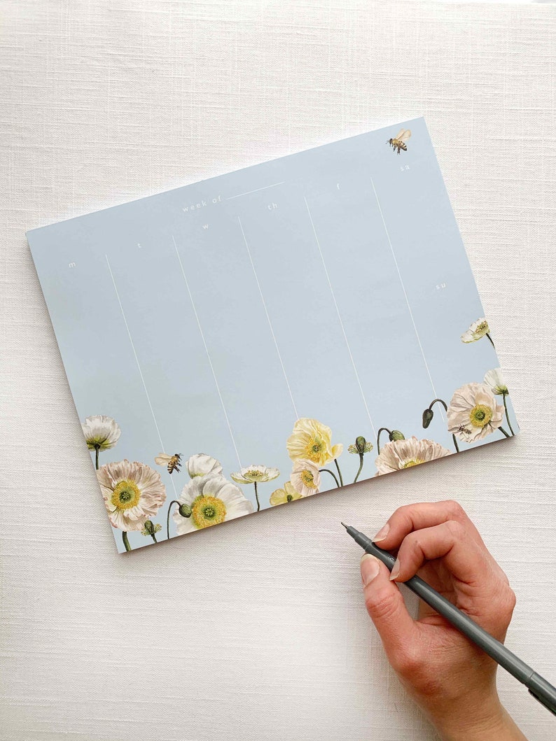 Poppy Calendar Notepad Floral Notepad Desktop Accessories To-Do List Gift for the Organized Girl Calendar List image 4