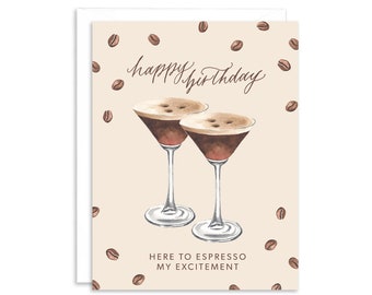 Alles Gute zum Geburtstag Espresso Martini Grußkarte | Martini-Liebhaber-Geburtstagskarte | Freundschafts-Geburtstagskarte | Kaffee-Cocktail-Geburtstagskarte