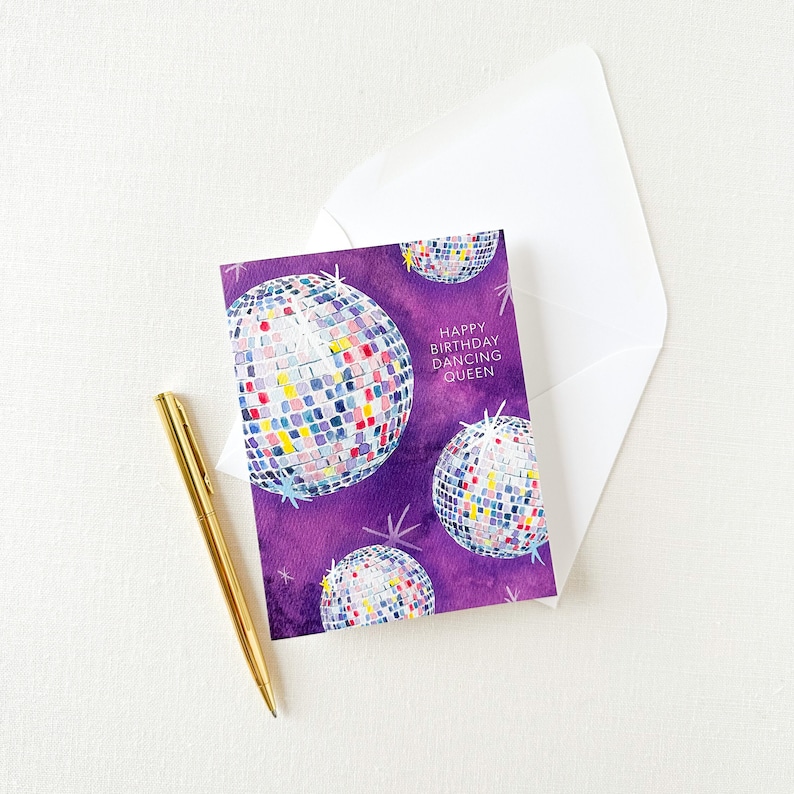Disco Ball Dancing Queen Happy Birthday Greeting Card Party Girl Fun