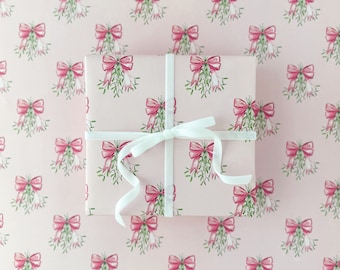 Pink Mistletoe Wrapping Paper Sheets | Pinkmas Christmas Theme Paper | Girly Holiday Gift Wrap | Feminine Wrapping Paper for Christmas