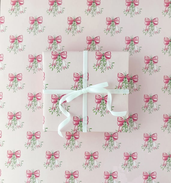 Pink Mistletoe Wrapping Paper Sheets | Pinkmas Christmas Theme Paper | Girly Holiday Gift Wrap | Feminine Wrapping Paper for Christmas