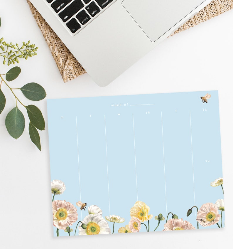 Poppy Calendar Notepad Floral Notepad Desktop Accessories To-Do List Gift for the Organized Girl Calendar List image 3