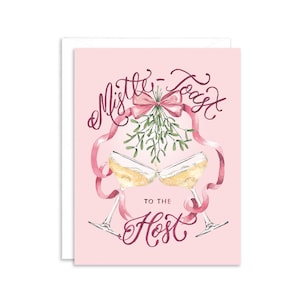 Mistle-Toast à l'hôte Carte de vœux de vacances d'hôtesse rose | Carte Pinkmas | Carte de remerciement d’hôtesse de vacances pour elle | Carte d'hôtesse à votre santé