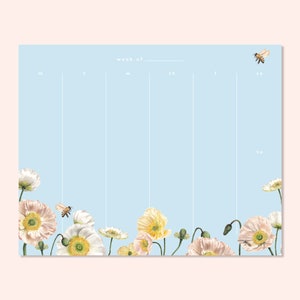 Poppy Calendar Notepad Floral Notepad Desktop Accessories To-Do List Gift for the Organized Girl Calendar List image 2