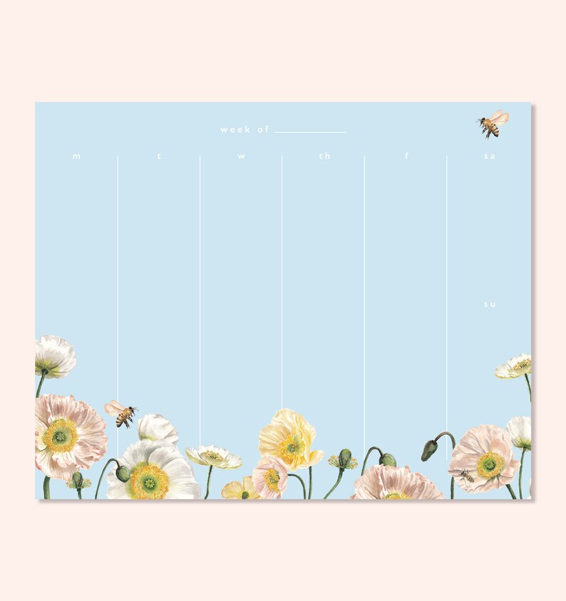 Poppy Calendar Notepad Floral Notepad Desktop Accessories To-Do List Gift for the Organized Girl Calendar List image 2