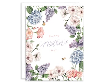 Feliz Día de la Madre Tarjeta de felicitación de flores de jardín / Tarjeta floral de acuarela para mamá / Tarjeta de felicitación floral / Tarjeta de naturaleza para mamá