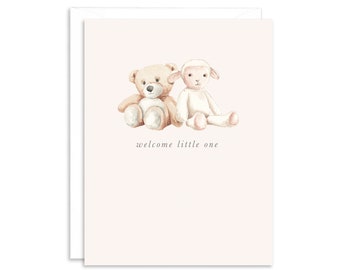 Welcome Little One New Baby Greeting Card | Teddy Bear Baby Card | Sweet Baby Shower Card | Gender Neutral Baby Card | New Parents Card