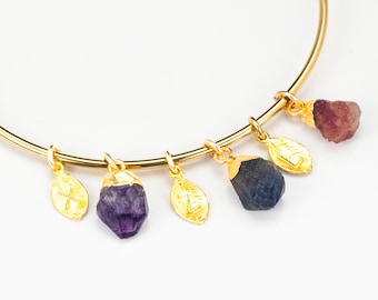 Raw Birthstone Bangle Bracelet, Gold or Silver Plated