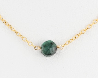 Raw Emerald Choker, 14k Gold Filled, May Birthstone Necklace