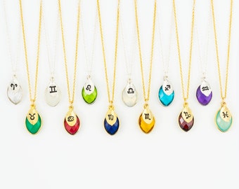 Zodiac Birthstone Necklace, Personalized Celestial Jewelry