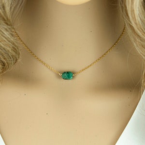 Genuine Raw Emerald Necklace  May Birthstone Necklace Minimalist Choker Dainty Emerald Choker May Mothers Day Gift  Crystal Choker