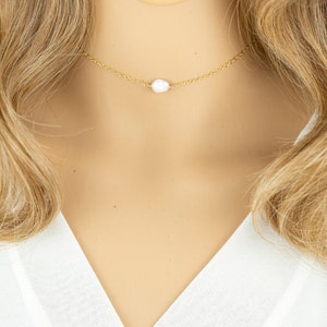 Dainty Pearl Choker Necklace, Birthday Gift for Her, Minimalist Bridesmaid Jewelry Gifts, Delicate Everyday Layering, Mother&#39;s Day Gift
