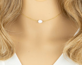 White Pearl Choker  June Birthstone Necklace  Minimalist Choker  Dainty Pearl Choker  June Birthday Gift. Pearls  Delicate Choker