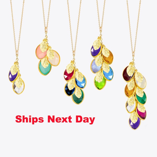 Personalized Birthstone Necklace, Family Initial Charms, Gift for Mom