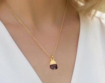 Raw Garnet Necklace, January Birthstone, Gold Filled or Sterling Silver