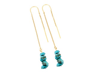Turquoise Gemstone Earrings – Threader Earrings – 14k Gold Filled or Sterling Silver Handmade Jewelry