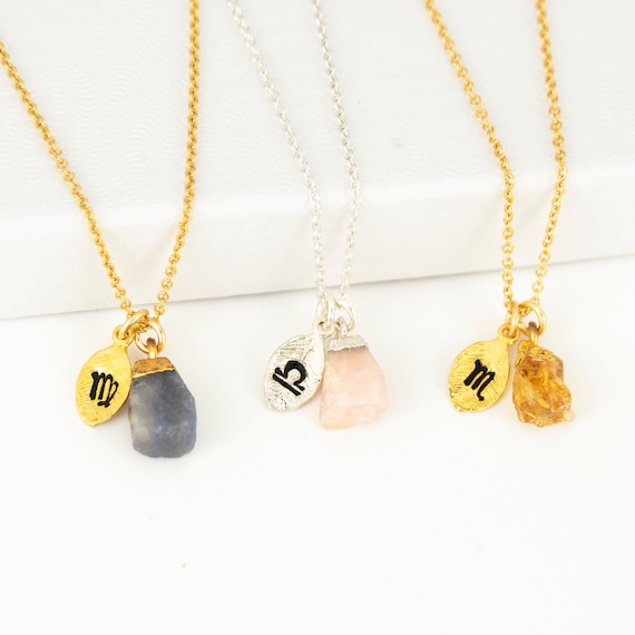 Raw Crystal Zodiac Necklace Zodiac Jewelry Crystal Jewelry
