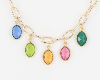 Family Birthstone Charm Necklace in Gold - Cherished Keepsake
