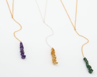 Raw Gemstone Y Necklace: Gold Filled or Sterling Silver
